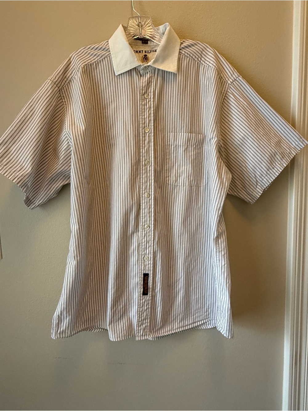 Vtg Tommy Hilfiger Mens Large 16 1/2 - 35 Short Sleeve Button Down Striped Shirt - Picture 2 of 13